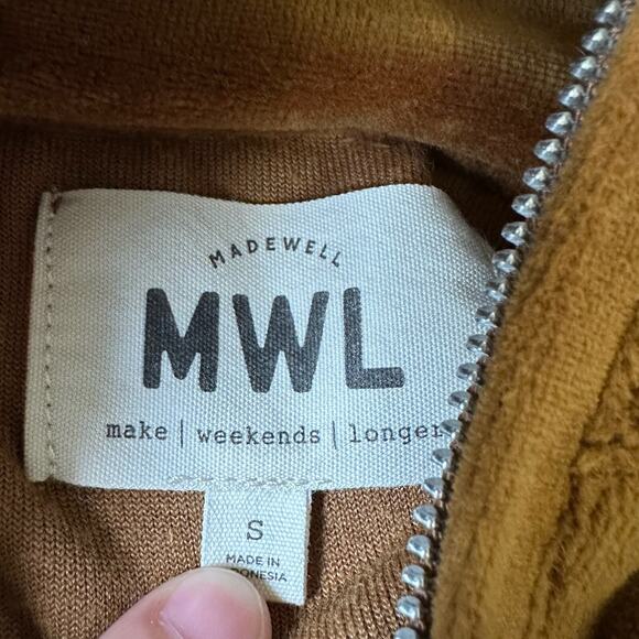 MADEWELL MWL Velour Half Zip Sweatshirt Brown Pullover Relaxed Fit - Picture 5 of 8
